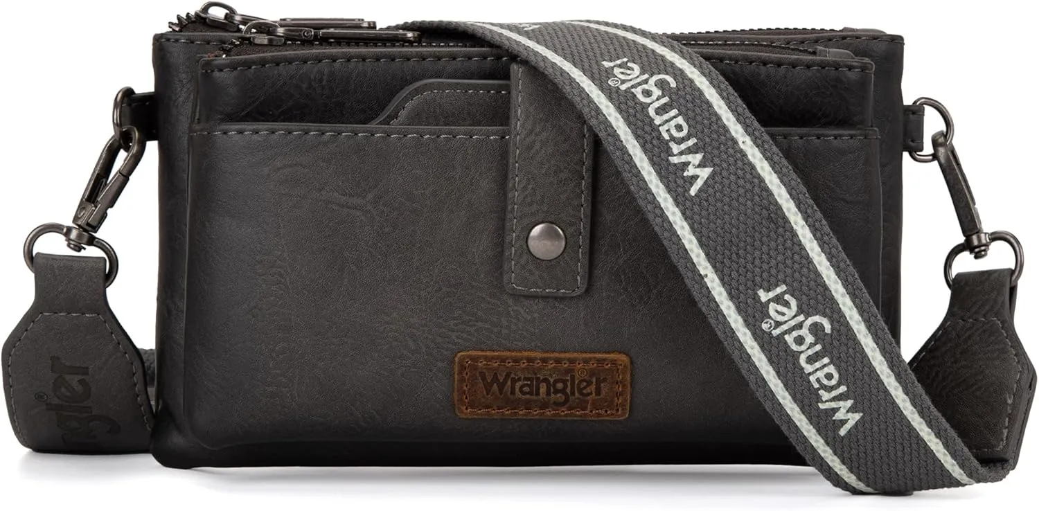 Wrangler Distressed Crossbody Purses for Women Multi-function Card Holder Wallet Small Purse with Double Zipper