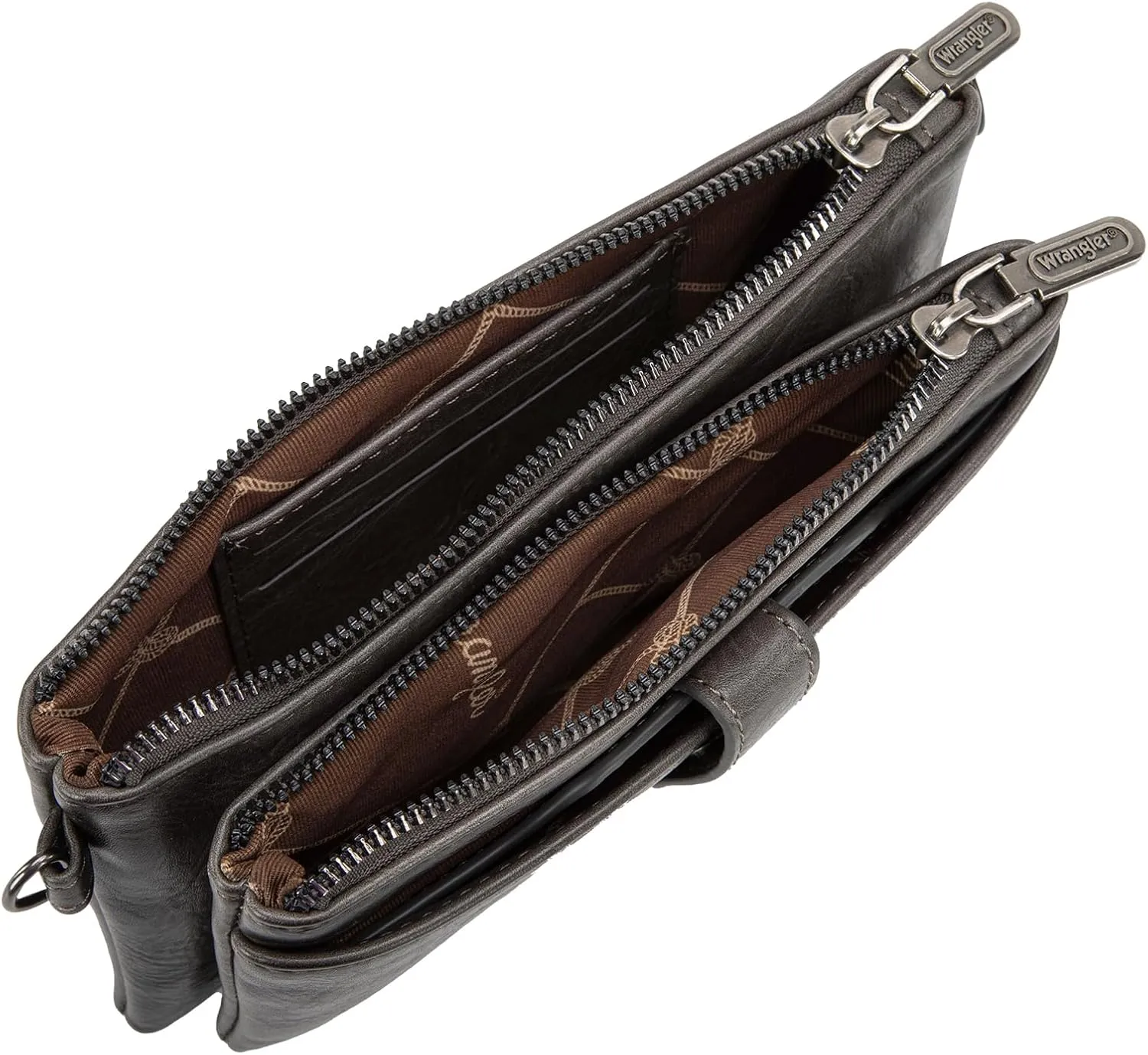 Wrangler Distressed Crossbody Purses for Women Multi-function Card Holder Wallet Small Purse with Double Zipper
