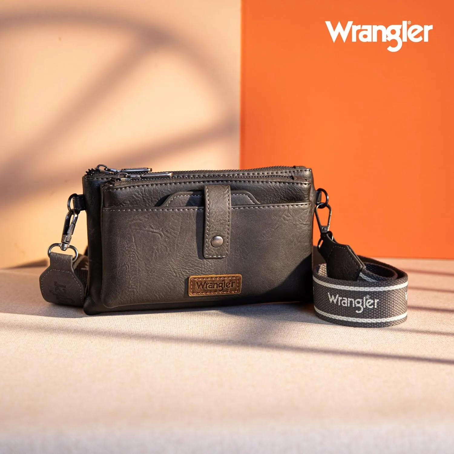Wrangler Distressed Crossbody Purses for Women Multi-function Card Holder Wallet Small Purse with Double Zipper